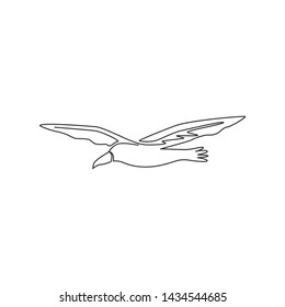 One continuous line drawing of cute albatross for bird conservation logo identity. Adorable sea bird mascot concept for national zoo icon. Trendy single line draw graphic design vector illustration