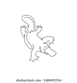 One continuous line drawing of cute platypus for logo identity. Australian mammal animal mascot concept for national conservation park icon. Trendy single line draw design vector graphic illustration