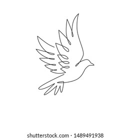 One continuous line drawing of cute flying dove bird for logo identity. Peace and freedom symbol mascot concept for national labor movement icon. Single line draw design vector illustration graphic