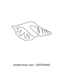 One continuous line drawing of cute sea snail shell for marine logo identity. Seashell mascot concept for nautical life icon. Modern single line draw design vector illustration