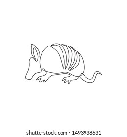 One continuous line drawing of cute armadillo for company logo identity. Xenarthra mammal mascot concept for national zoo icon. Modern single line draw design vector graphic illustration