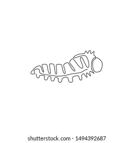 One continuous line drawing of cute caterpillar for company logo identity. Larval stage of lepidoptera mascot concept for insect lover icon. Modern single line draw design vector illustration