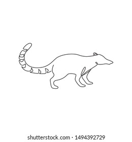 One continuous line drawing of cute coati for company logo identity. Diurnal mammals mascot concept for national zoo icon. Modern single line draw design graphic vector illustration