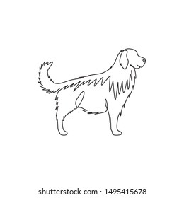 One continuous line drawing cute golden retriever dog for company logo identity  Purebred dog mascot concept for pedigree friendly pet icon  Modern single line draw design vector illustration