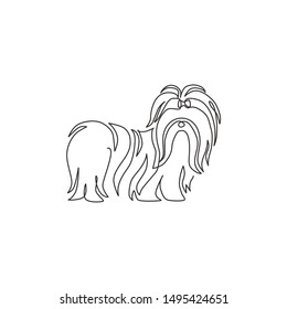 One continuous line drawing cute shih tzu dog for pet salon logo identity  Purebred dog mascot concept for pedigree friendly pet icon  Modern single line draw design vector graphic illustration