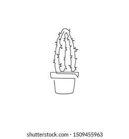 One continuous line drawing cute potted tropical spiny cactus plant. Printable decorative houseplant concept home decor wallpaper ornament. Modern single line draw design graphic vector illustration