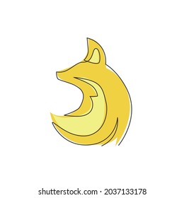 One continuous line drawing of cute fox business logo icon. Multinational company identity concept. Trendy single line graphic draw design vector illustration