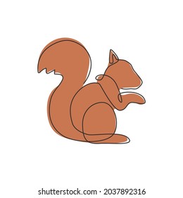 One continuous line drawing of cute squirrel for company logo identity. Business icon concept from funny mammal animal shape. Trendy single line graphic draw vector design illustration