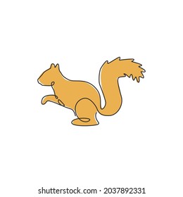 Un dibujo continuo de una ardilla linda para la identidad del logo de la compañía. Concepto de icono comercial de divertida forma de animal mamífero. Ilustración dinámica de dibujo vectorial de línea única