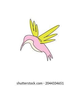 One continuous line drawing of cute hummingbird for company business logo identity. Little beauty bird mascot concept for conservation national forest. Single line draw vector design illustration