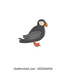 Un dibujo de línea continua de un lindo ataúd para la identidad del logo de la compañía. Concepto de mascota de aves marinas pelágicas para el ícono del parque nacional de conservación. Ilustración gráfica vectorial de diseño de trazos de línea única moderna