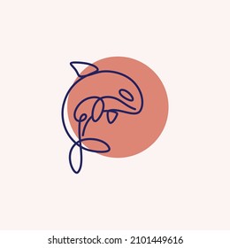 One continuous line drawing of cute orca for marine logo identity. Killer whale mascot concept for sea world show icon. Vector illustration EPS.8 EPS.10