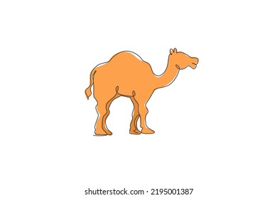 One continuous line drawing of cute Arabian camel. Wild animal national park conservation. Safari zoo concept. Dynamic single line draw design vector illustration graphic