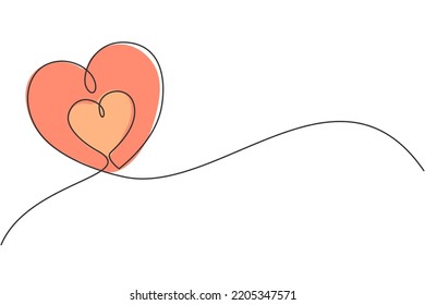 One continuous line drawing of cute love heart shaped for lovable greeting card. Romantic wedding invitation template concept. Modern single line draw design graphic illustration