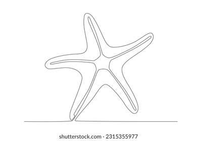 One continuous line drawing of cute starfish. Sea star creature mascot concept. Modern single line draw design vector illustration