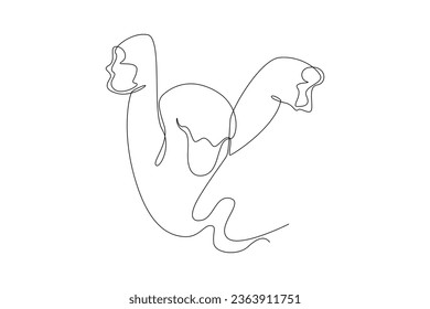 One continuous line drawing of  Cute funny happy ghosts concept. Doodle vector illustration in simple linear style. 