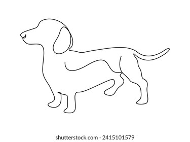 Un dibujo continuo de un lindo perro dachshund. Aislado en ilustración vectorial de fondo blanco. Vector pro.