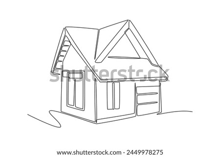 One continuous line drawing of cute house or small building concept. Doodle vector illustration in simple linear style.	