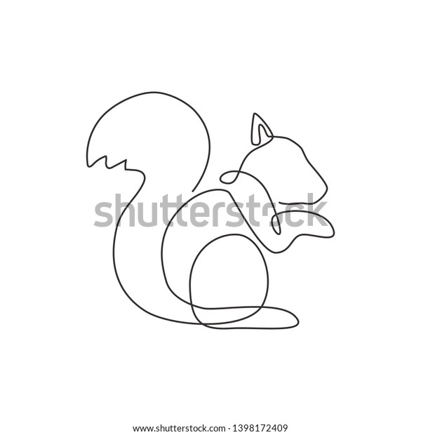 One Continuous Line Drawing Cute Squirrel Stock Vector Royalty Free 1398172409