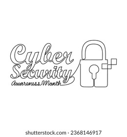 One continuous line drawing of cyber security awareness month with white background. cyber security awareness month design in simple linear style. cyber security awareness month design concept vector