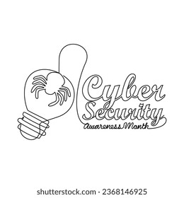 One continuous line drawing of cyber security awareness month with white background. cyber security awareness month design in simple linear style. cyber security awareness month design concept vector