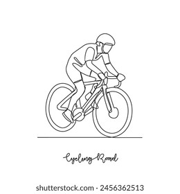 One continuous line drawing of Cycling road sports vector illustration. Cycling road sports design in simple linear continuous style vector concept. Sports themes design for your asset design.