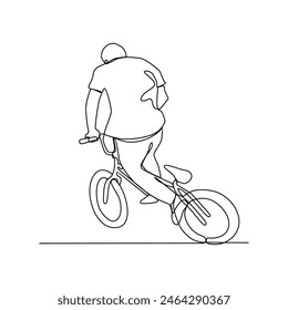 One continuous line drawing of Cycling freestyle BMX vector illustration. Cycling freestyle BMX design in simple linear continuous style vector concept. Sports themes design for your asset design