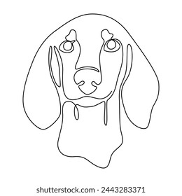 One continuous line drawing Dachshund short-haired vector Image. Single line minimal style dog breed portrait. Cute puppy black linear sketch isolated on white background. Graphic drawing. svg