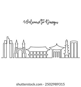 One continuous line drawing of Daegu skyline vector illustration. Modern city in South Korea in simple linear style vector design concept. Big city in South Korea. Icon architectural skyline building.