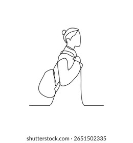 One continuous line drawing of a daily business woman activity vector illustration. going to office activity simple linear style vector design concept. Suitable for business purpose and design asset.