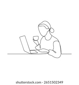 One continuous line drawing of a daily business woman activity vector illustration. working activity in simple linear style vector design concept. Suitable for business purpose and design asset.
