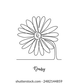 One continuous line drawing of Daisy vector design illustration. Type of Flower themes design concept with simple linear style vector. Beautiful useful flower design for wedding or romantic party.