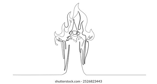one continuous line drawing of dark witch.one line drawing of evil witch.single line vector illustration of witch in story world.isolated white background