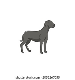 One continuous line drawing of dashing great dane dog for security company logo identity. Purebred dog mascot concept for pedigree friendly pet icon. Modern single line draw design vector illustration