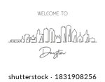 One continuous line drawing of Dayton city skyline, Ohio. Beautiful landmark. World landscape tourism travel home wall decor poster print. Stylish single line draw design vector graphic illustration
