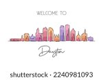 One continuous line drawing of Dayton city skyline, Ohio. Beautiful landmark. World landscape tourism travel home wall decor poster print. Stylish single line draw design vector graphic illustration