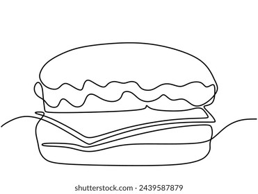One continuous line drawing of delicious burger Fast food restaurant