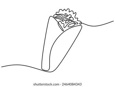 one continuous line drawing of delicious kebab isolated on white background. Fast Food minimalism concept vector illustration.