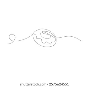 one continuous line drawing of one delicious donut with chocolate topping on a white background. Food concept vector illustration.