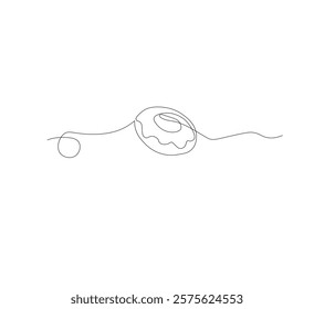 one continuous line drawing of one delicious donut with chocolate topping on a white background. Food concept vector illustration.