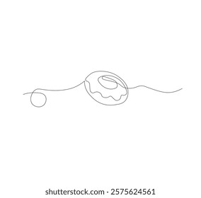 one continuous line drawing of one delicious donut with chocolate topping on a white background. Food concept vector illustration.