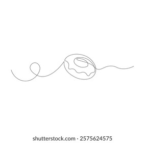 one continuous line drawing of one delicious donut with chocolate topping on a white background. Food concept vector illustration.