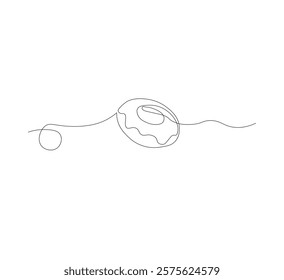 one continuous line drawing of one delicious donut with chocolate topping on a white background. Food concept vector illustration.