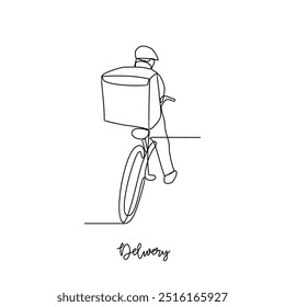 One continuous line drawing of delivery transportation activity vector illustration. Illustration package delivery while the goods will be given to the customer  in simple linear style vector concept.