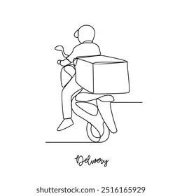 Un dibujo de línea continuo de la Ilustración vectorial de la actividad de transporte de entrega. Entrega del paquete de la ilustración mientras que las mercancías serán dadas al Cliente en concepto simple del Vector del estilo lineal.
