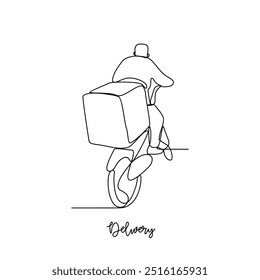 One continuous line drawing of delivery transportation activity vector illustration. Illustration package delivery while the goods will be given to the customer  in simple linear style vector concept.