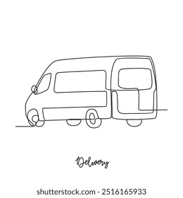 One continuous line drawing of delivery transportation activity vector illustration. Illustration package delivery while the goods will be given to the customer  in simple linear style vector concept.