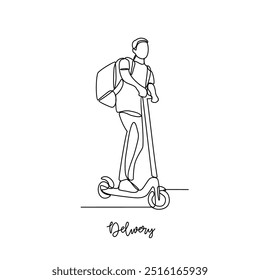One continuous line drawing of delivery transportation activity vector illustration. Illustration package delivery while the goods will be given to the customer  in simple linear style vector concept.