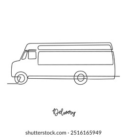 Um desenho de linha contínua da ilustração de vetor de atividade de transporte de distribuição. Ilustração entrega de pacote enquanto os bens serão dados ao cliente no conceito de vetor de estilo linear simples.