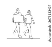 One continuous line drawing of demonstration people for an issue vector illustration.  Demonstration themes illustration in linear style vector concept. Great design for social issue campaign.